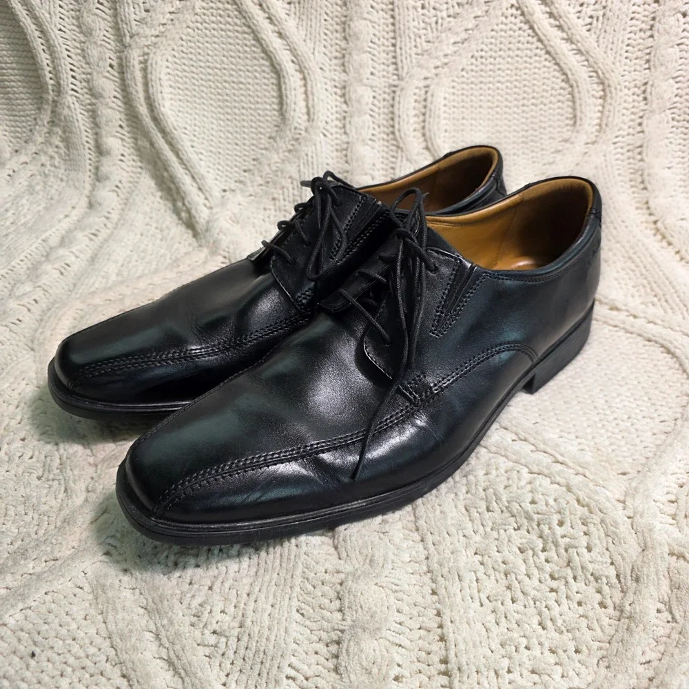 Clarks Tilden Cap Oxford Black Leather Dress Shoes Mens 11.5 M‎ Excellent